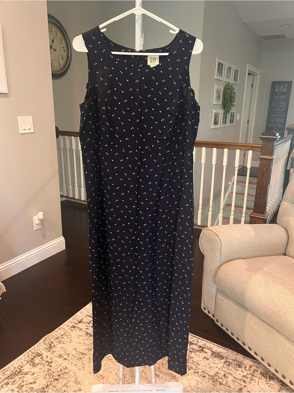 GAP Navy Maxi Dress with Micro Floral Print LARGE